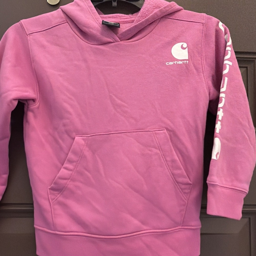 Carhartt Girl's Pink Hooded Pullover Sweatshirt Hoodie Kangaroo Pocket Size 5